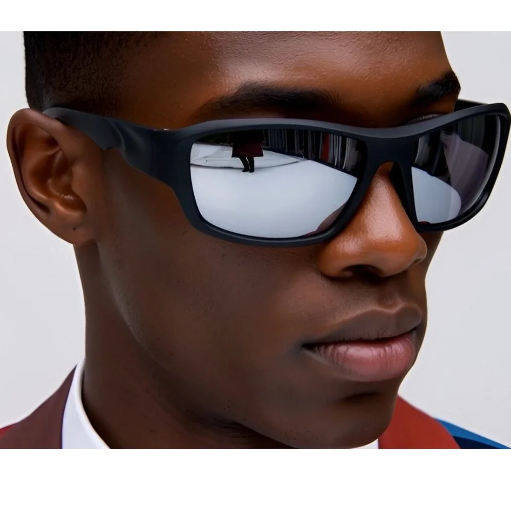 Sport Sunglasses‎ Men Black Frame Silver Mirror Lens Driving Fishing Golfing New